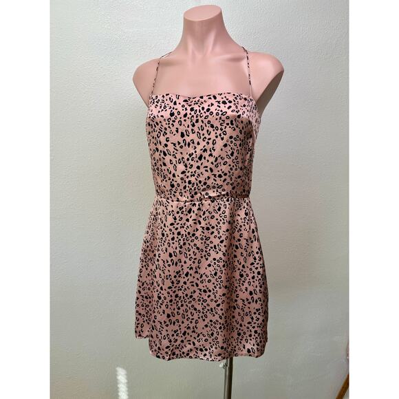 Reformation Silk Cheetah Mini Dress Pink/Black US 6 Spaghetti Strap - Picture 3 of 13